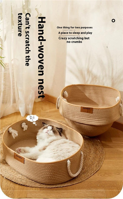 Nido para Gatos de Verano - Cesta Tejida Multiestación en Algodón y Lino - Image 15