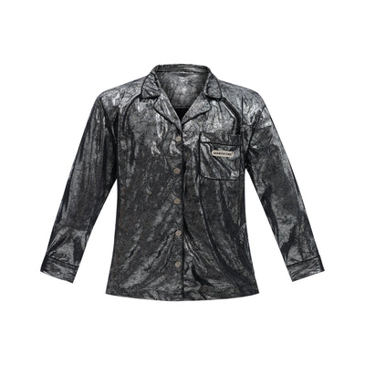 Camisa Acolchada de Hombros con Textura Plateada - Abrigo Ligero Oversize - Image 5