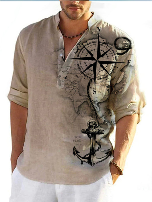 Camisa Hawaiana de Lino Bambú Digital Casual Manga Larga - Image 11