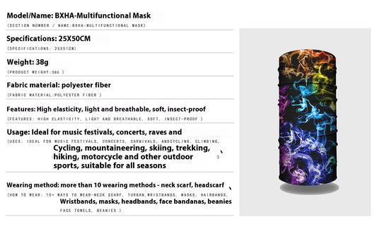 Black and white neck gaiter featuring a detailed skull and spine print, suitable for outdoor sports. - Image 13