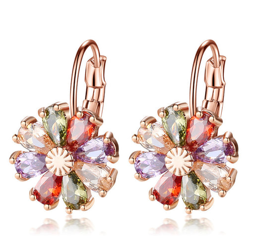 Collar y Aretes de Diamante Floral con Circón y Cobre - Image 3
