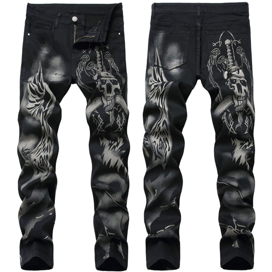 Pantalones Jeans Slim Fit Elásticos con Estampado Negro para Hombre - Image 5