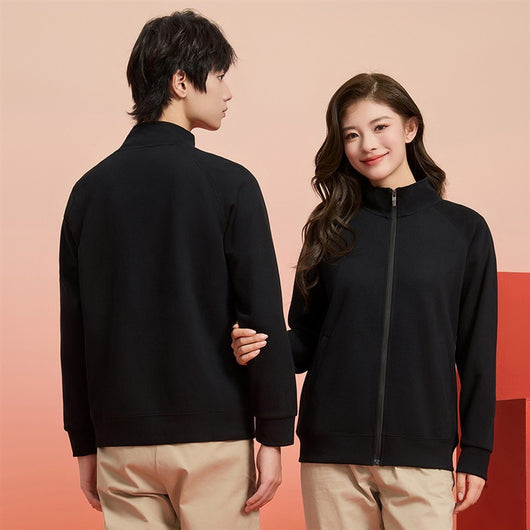 Purple full-zip jacket with a stand-up collar, raglan sleeves, and front pockets, displayed on a hanger. - Image 35