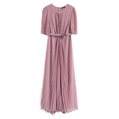 Vestido Elegante con Pliegues y Detalle Floral en la Cintura - Image 27