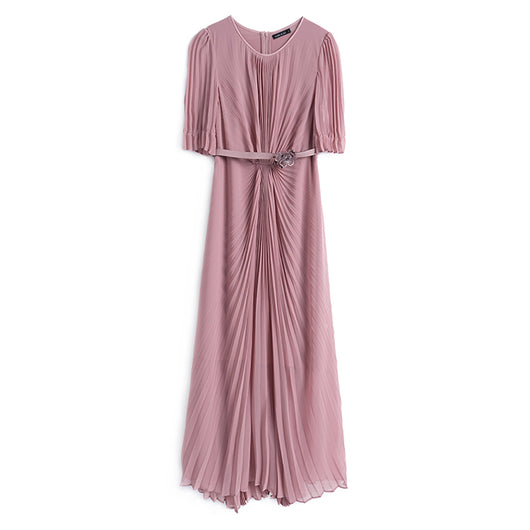 Vestido Elegante con Pliegues y Detalle Floral en la Cintura - Image 27