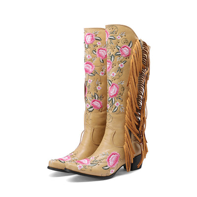 Botas Vaqueras Altas con Bordados y Flecos en Mangas - Image 15