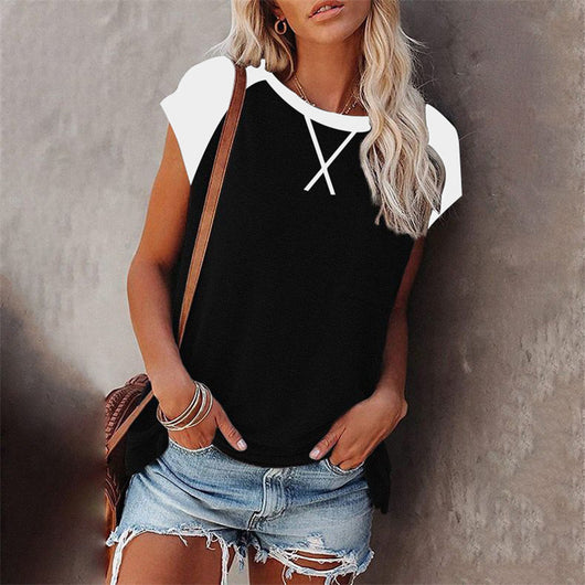 Playera Suelta de Cuello Redondo con Combinación de Colores para Mujer - Image 14