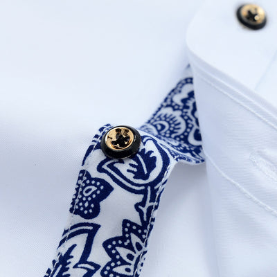 Camisa Business Casual de Manga Larga con Cuello Porcelana Azul y Blanco para Hombre - Image 4