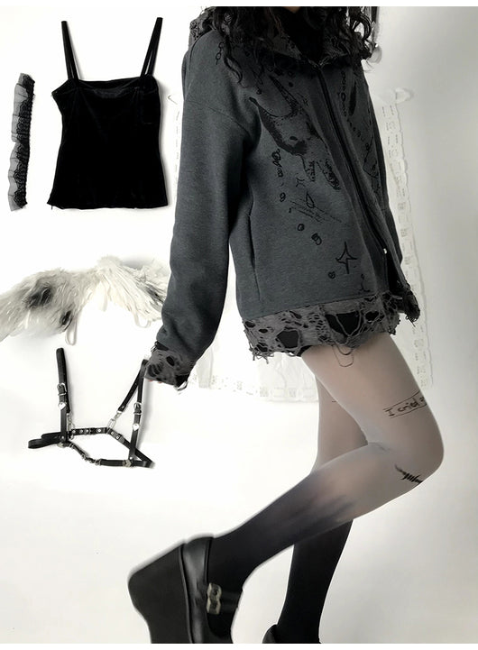 Sudadera con Capucha Desgarrada Dark Subculture - Image 20