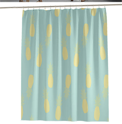 Light blue shower curtain with a repeating pattern of yellow pineapples and light green tops. - Image 9
