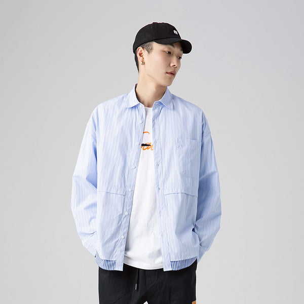 Camisa Azul de Rayas Verticales para Hombre - Image 6