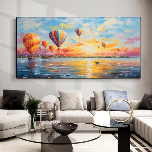Cuadro de Lienzo Abstracto con Globo Aerostático y Barco en Óleo - Arte Moderno para Sala de Estar - Image 3