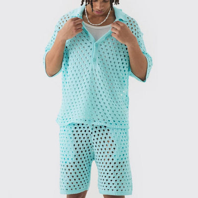 Conjunto de Polo Abotonado y Shorts en Punto Acanalado - Image 10