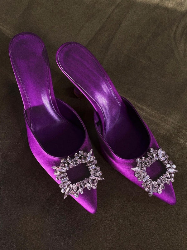 Zapato de Tacón Medio con Diamantes de Imitación y Satén - Elegancia Temperamental