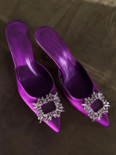 Zapato de Tacón Medio con Diamantes de Imitación y Satén - Elegancia Temperamental