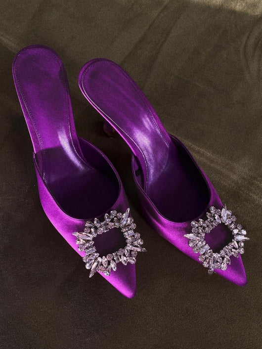 Zapato de Tacón Medio con Diamantes de Imitación y Satén - Elegancia Temperamental