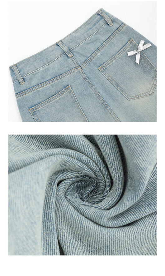 Jeans Rectos Retro con Lazada y Rotos para Mujer - Image 11