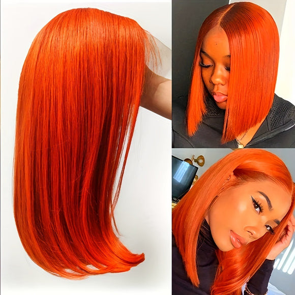Peluca Bob Liso Jengibre Naranja Cabello Natural 13x4
