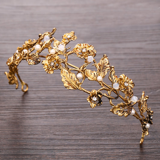 Tiara Corona de Flores de Bronce y Diamantes