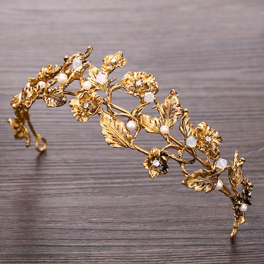 Tiara Corona de Flores de Bronce y Diamantes