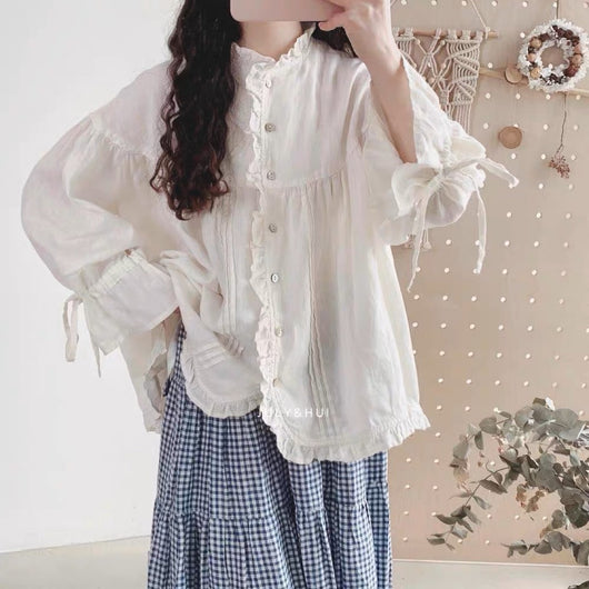 Blusa Lino Artística Estilo Japonés con Mangas Princesa - Image 8
