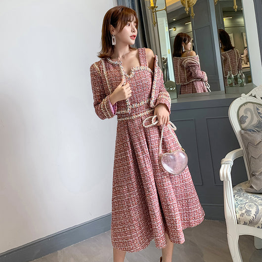 Traje de Vestir para Dama con Detalles de Seda y Tweed - Image 4