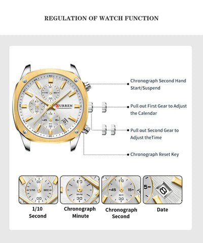 Reloj Empresarial Impermeable para Hombre con Seis Agujas y Calendario - Image 8