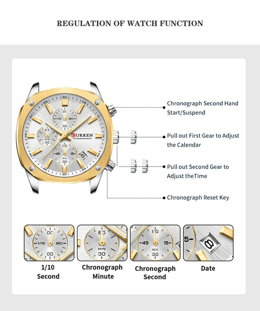 Reloj Empresarial Impermeable para Hombre con Seis Agujas y Calendario - Image 8
