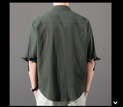 Camisa Hombre Manga Corta Algodón y Lino - Corte Suelto Moderno Talla Grande - Image 32