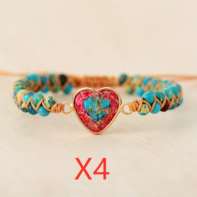 Pulsera de Piedra Emperador Rojo con Corazón de Durazno - Brazalete Trenzado de Amor - Image 6