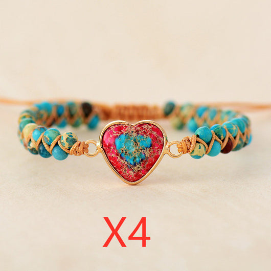 Pulsera de Piedra Emperador Rojo con Corazón de Durazno - Brazalete Trenzado de Amor - Image 6