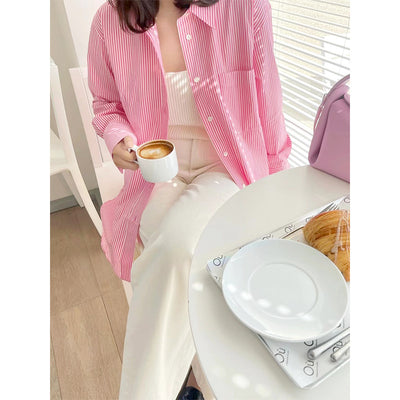 Camisa Suelta de Algodón a Rayas con Manga Larga para Mujer - Image 3