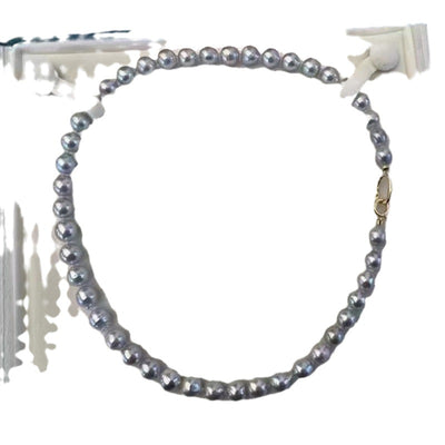 Collar de Perlas Barrocas Gris Azul Aurora 8-9MM en Plata - Image 5