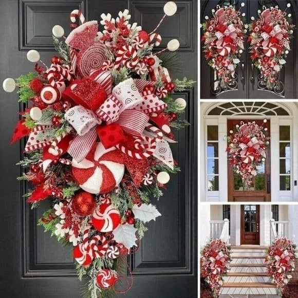 Guirnalda Navideña Invertida con Caramelos - Árbol Artificial para Puerta y Ventana