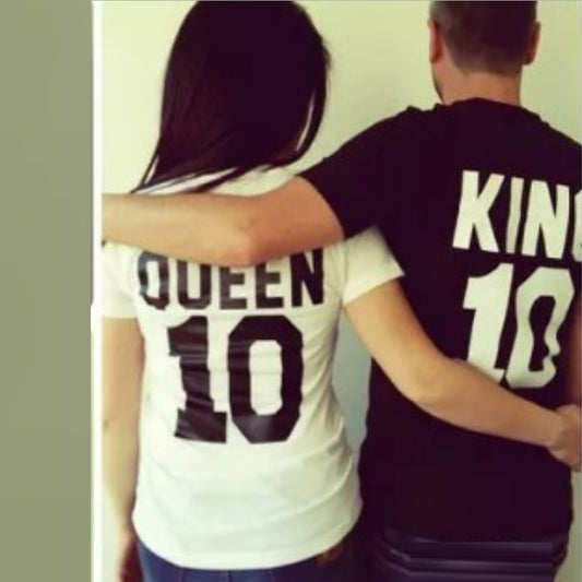 Playera de Pareja KING 10 QUEEN 10 - Diseño Impreso Manga Corta Unisex