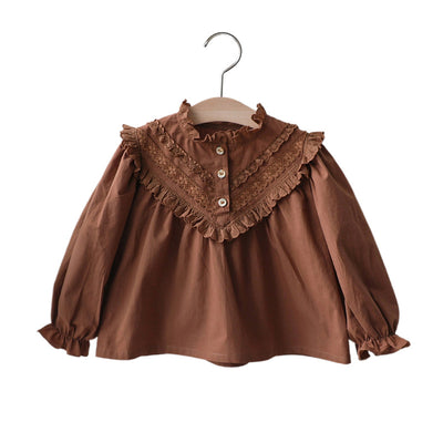 Blusa Princesa Infantil con Cuello de Encaje y Mangas Abullonadas Retro - Image 5