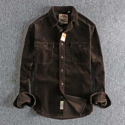 Camisa de Pana Vintage Lavada Manga Larga para Hombre - Image 8