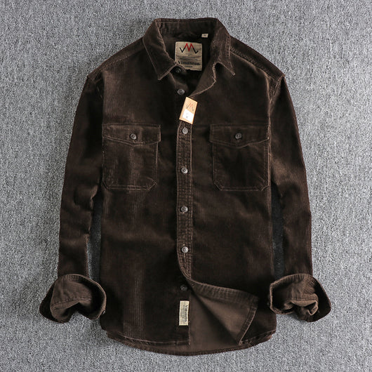 Camisa de Pana Vintage Lavada Manga Larga para Hombre - Image 8