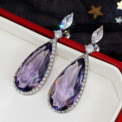 Aretes de Novia Largos con Circón Púrpura Micro Incrustado para Mujer - Image 8