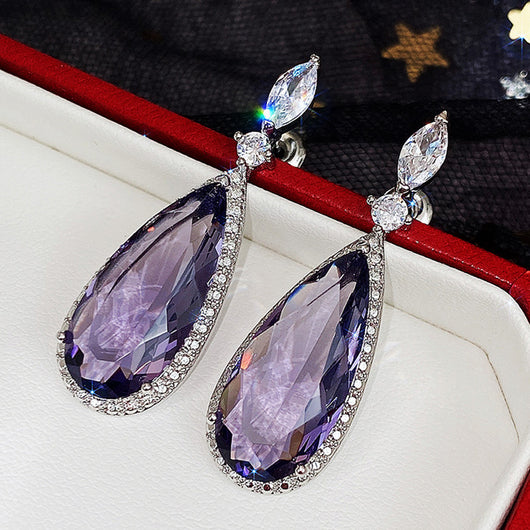 Aretes de Novia Largos con Circón Púrpura Micro Incrustado para Mujer - Image 8