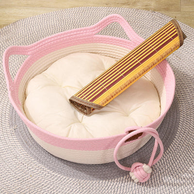 Cama Tejida para Gatos - Nido de Ratán y Lino Transpirable Cuatro Estaciones - Image 13