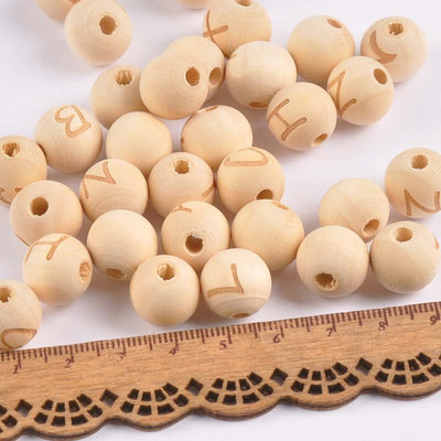 Cuentas de Madera Loto con 26 Letras del Alfabeto Inglés 14mm - Image 9