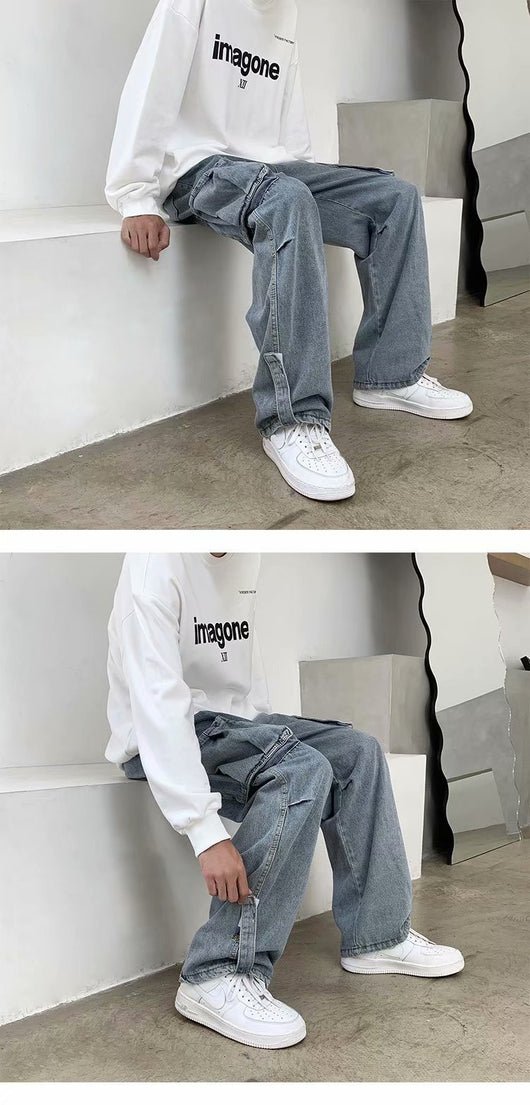 Jeans Rectos Sueltos Estilo Hong Kong para Hombre - Image 10