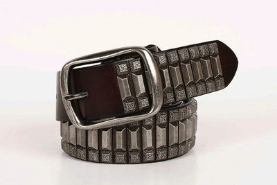 Cinturón Hip-Hop Pagoda Retro con Remaches de Cuero Genuino Unisex - Image 8
