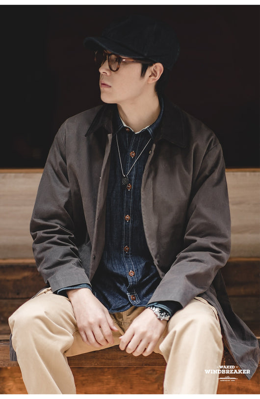 Abrigo Impermeable de Lana Encerada Estilo Británico Marrón - Gabardina Retro para Hombre - Image 23