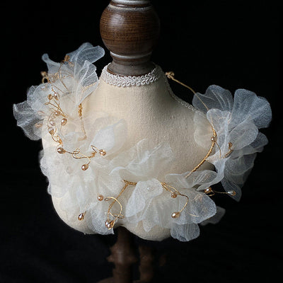 Conjunto de Diadema de Tul y Aretes con Flores para Mujer - Image 9
