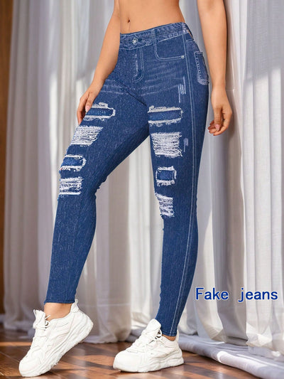 Leggings de Estilo Denim con Estampado Digital para Mujer - Image 15