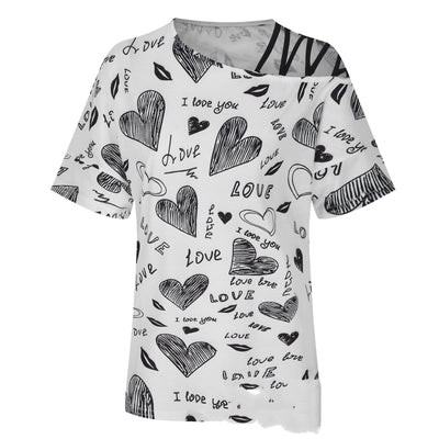 Camiseta Manga Corta Cuello Redondo Estampado Love Hombro Descubierto Mujer - Image 5