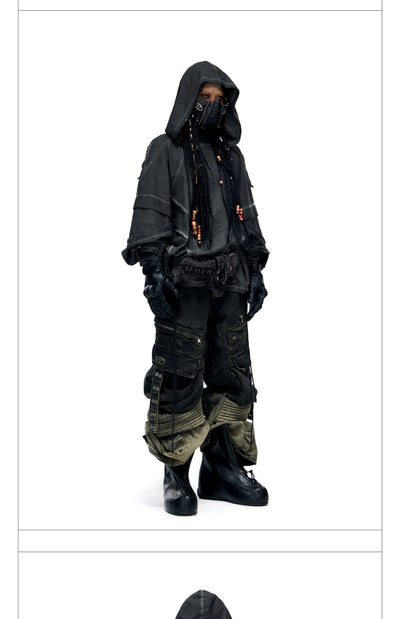 Sudadera con Capucha Desgastada de Estructura Dividida y Teñido Fracturado para Hombre - Image 7