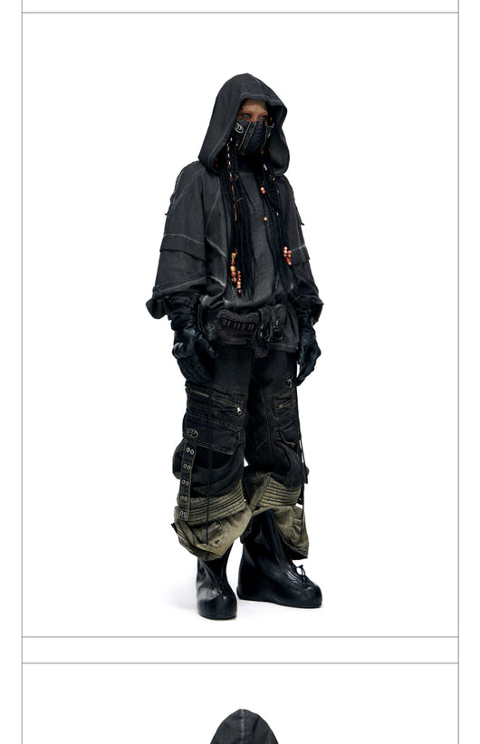 Sudadera con Capucha Desgastada de Estructura Dividida y Teñido Fracturado para Hombre - Image 7